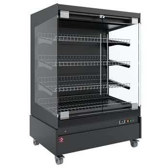 Diamond | Warmte vitrine, zelfbediening, met glazen deur, op wielen - FULL BLACK | HAS10-P5