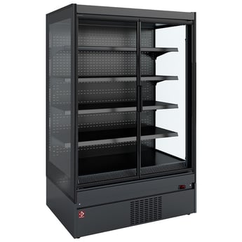 Diamond | Gekoeld wandmeubel, glazen zijkanten, zelfbediening, klapdeuren - FULL BLACK | SCM14-C5