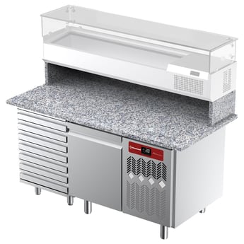 Diamond | Geventileerde koeltafel voor pizza met 1 deur en 7 lades met werkblad in graniet. | TPC-165/M2