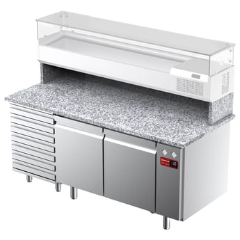 Diamond | Geventileerde koeltafel voor pizza met 2 deuren en 7 lades met werkblad in graniet (zonder groep) | TPC-185/M5