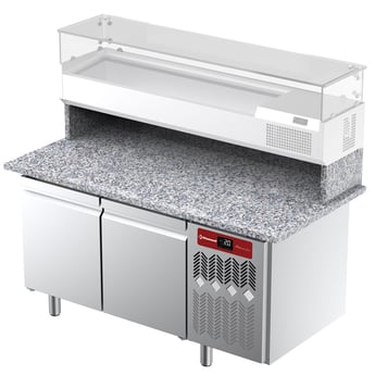 Diamond | Geventileerde koeltafel voor pizza met 2 deuren en werkblad in graniet. | TPP-165/M1
