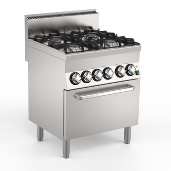 Gastro Inox | Mareno M1-600 gasfornuis met 4 x 6Kw branders en elektrische heteluchtoven, 70cm - GI-161.011