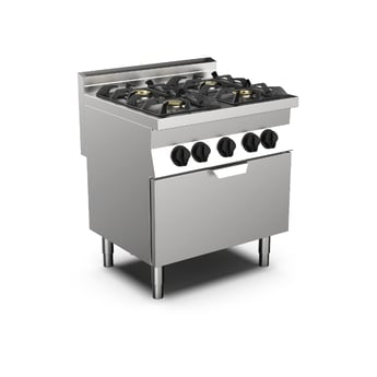 Gastro Inox | Mareno M0-700 line gasfornuis, 4 branders en GN 2/1 gasoven, 80cm - GI-170.404