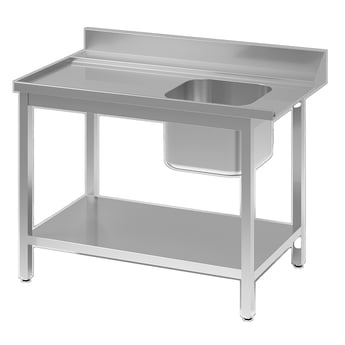Gastro Inox | Aanvoertafel van roestvrijstaal AISI 304 met spoelbak en aansluiting R, 1400(l)x700(d)x900(h)mm - GI-305.078