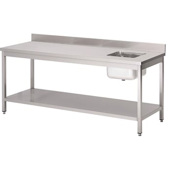 Gastro M | RVS werktafel met spoelbak rechts en achteropstand 85x200x70cm