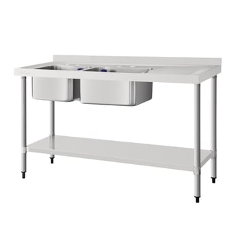 Vogue | RVS spoeltafel dubbele spoelbak aan linkerzijde 150x60cm