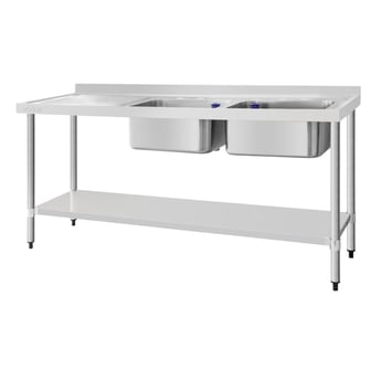 Vogue | RVS spoeltafel dubbele spoelbak aan rechterzijde 180x60cm