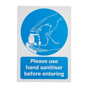 Geen Merk | Vinylsticker A4 'Gelieve bij binnenkomst handreiniger te gebruiken'