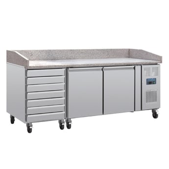 Polar | U-Serie Dubbele Deur Pizzacounter met Granieten Blad en Deegladen 290Ltr