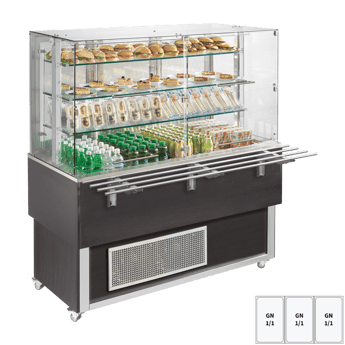 REDFOX ES PLATINUM+ 3W DF | Gekoelde displayunit GN 3-1/1 onderkap, omhoog te openen, Wenge