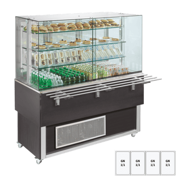 REDFOX ES PLATINUM+ 4W DS | Gekoelde displayunit GN 4-1/1 onderkap, zijwaarts te openen, Wenge