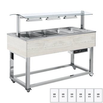 REDFOX ES RED+ 6H | Verwarmd presentatie-eiland, bain marie-kuip GN 6-1/1 Hemlock