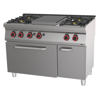 REDFOX STPT 70/120 21 G | Cooking range solid top gas met static gas oven GN 2/1 - 5x burner