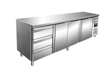 SARO | Gekoelde werkbank met 3 deuren en 1x set van 3 lades,model KYLJA 4130 TN